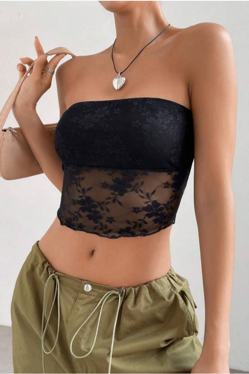 CWTTSL0433_LACE TUBE TOP ALL-MATCH SEXY WRAP TOP