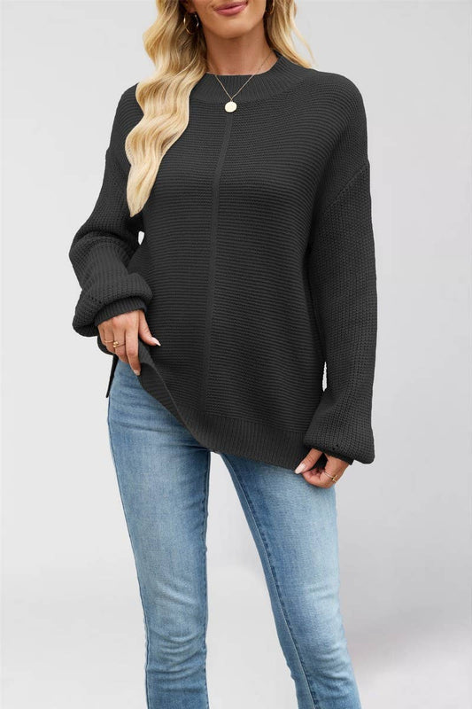 CWOSWL7022_SOLID COLOR HALF TURTLENECK PULLOVER SWEATER