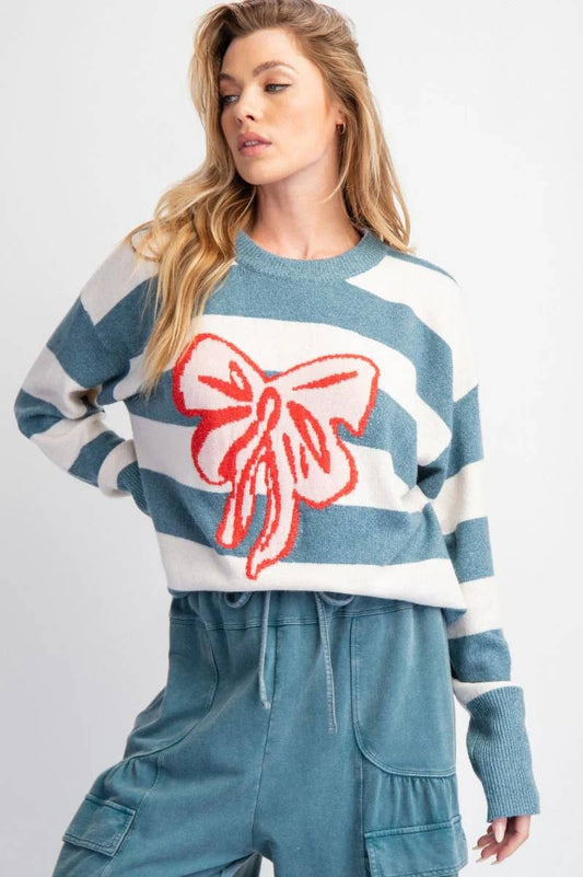 CREW-NECK PULLOVER LONG-SLEEVED BOW SWEATER