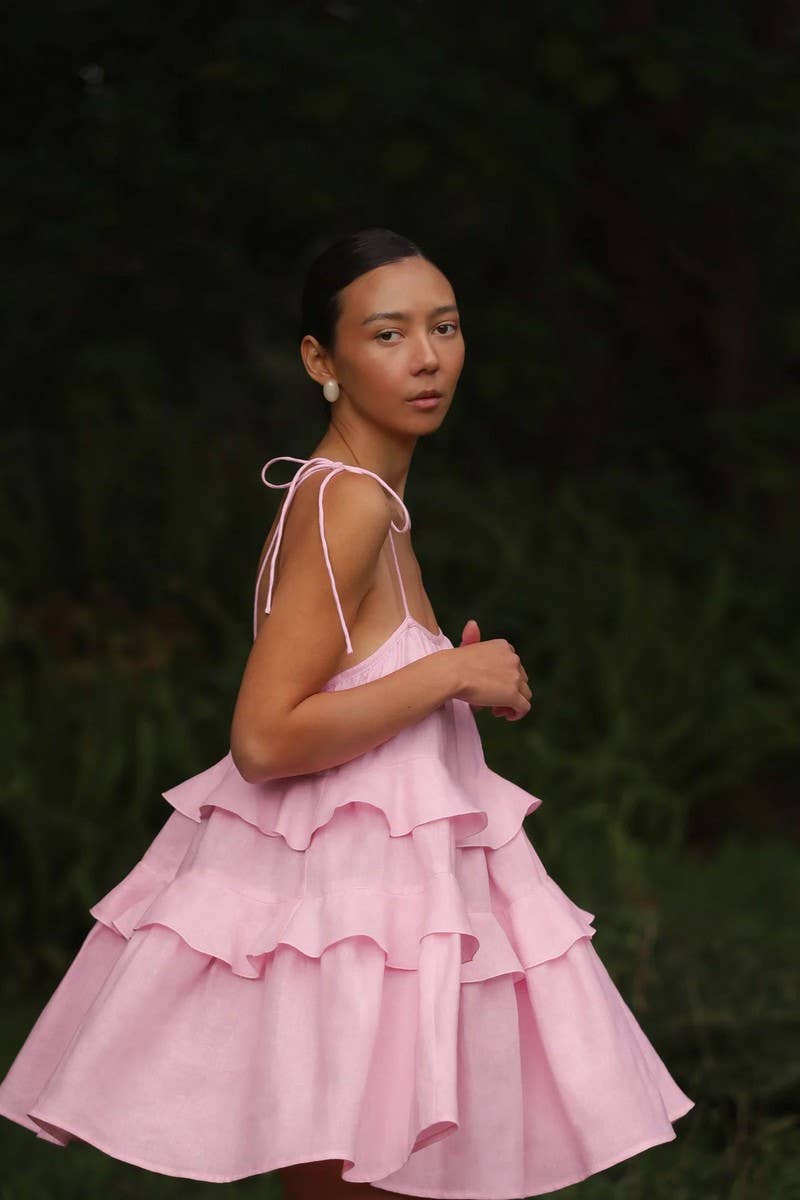 CWDSD7816_SUMMER LAYERED RUFFLE BACKLESS MINI DRESS