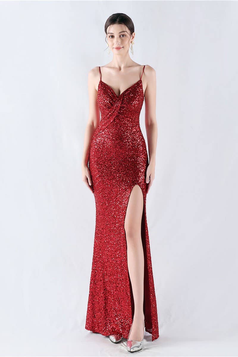 CWDMD4825_ELEGANT SEXY HIGH-SLIT SLING EVENING DRESS
