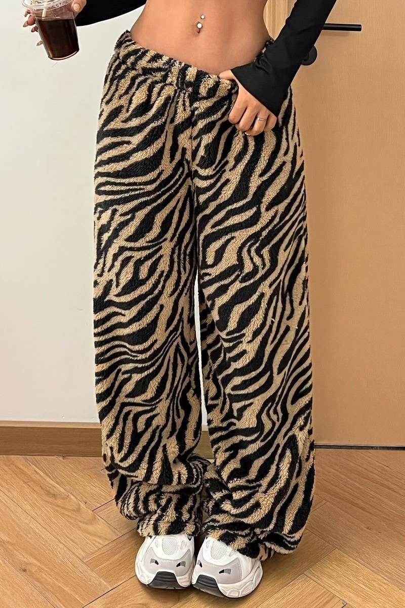 CWBLP1813_AUTUMN LEOPARD PRINT CASUAL WIDE-LEG TROUSERS