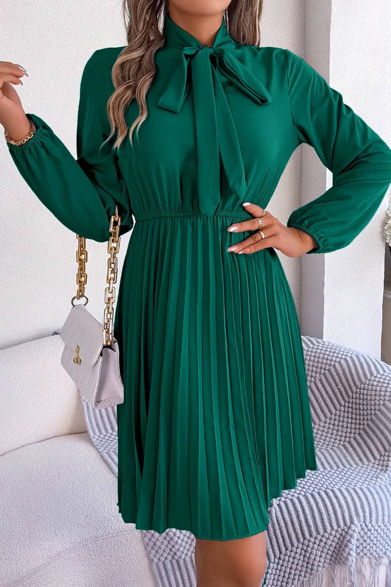 CWDSD4660_SUMMER WAIST LONG SLEEVE PLEATED DRESS SHORT