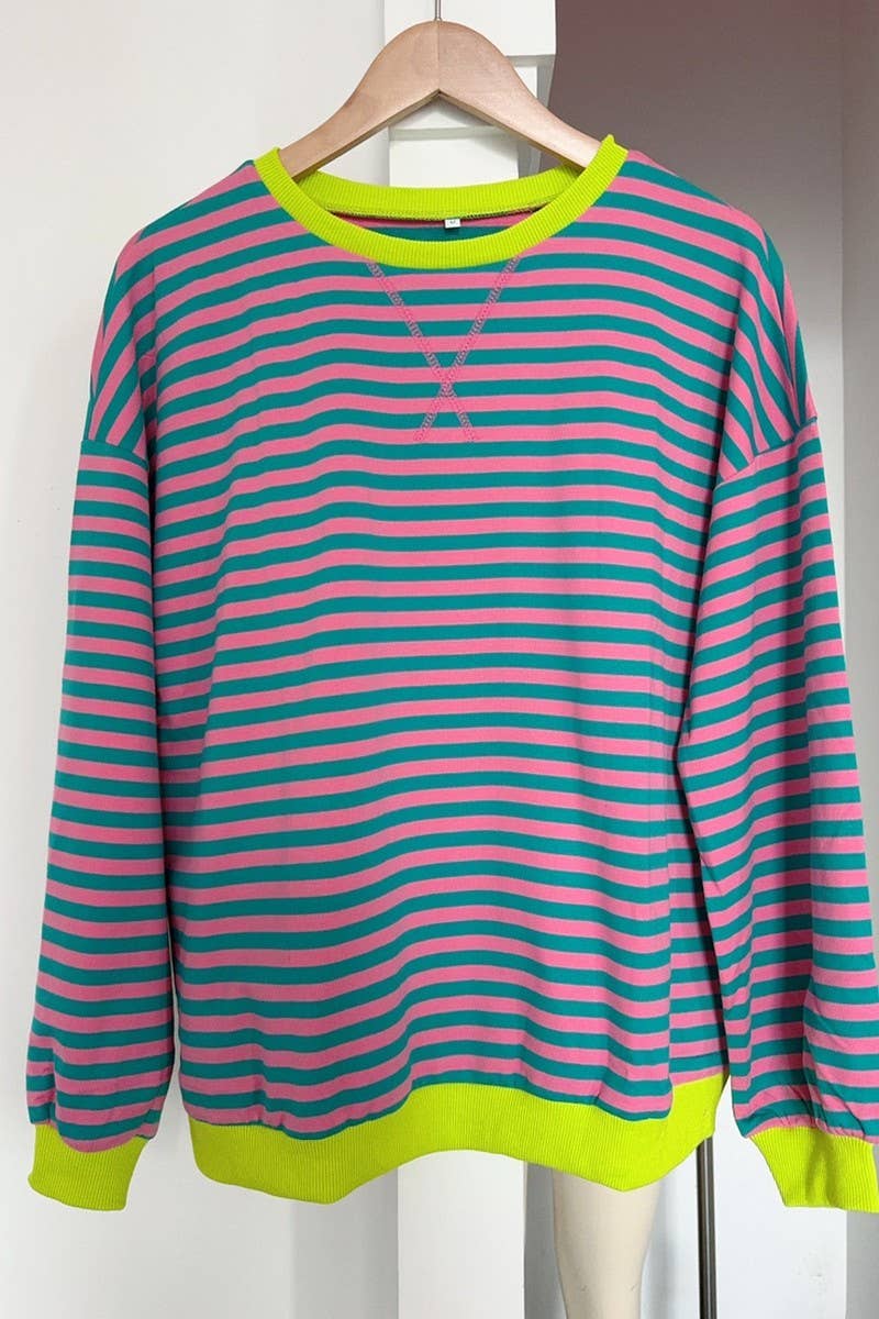 WTBLL1485_COLORFUL STRIPED CREW NECK LOOSE SWEATSHIRT