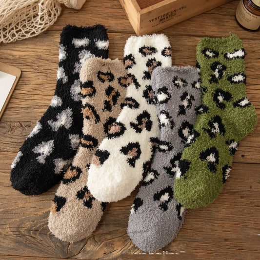 HOME WARM PADDED LEOPARD SOCKS