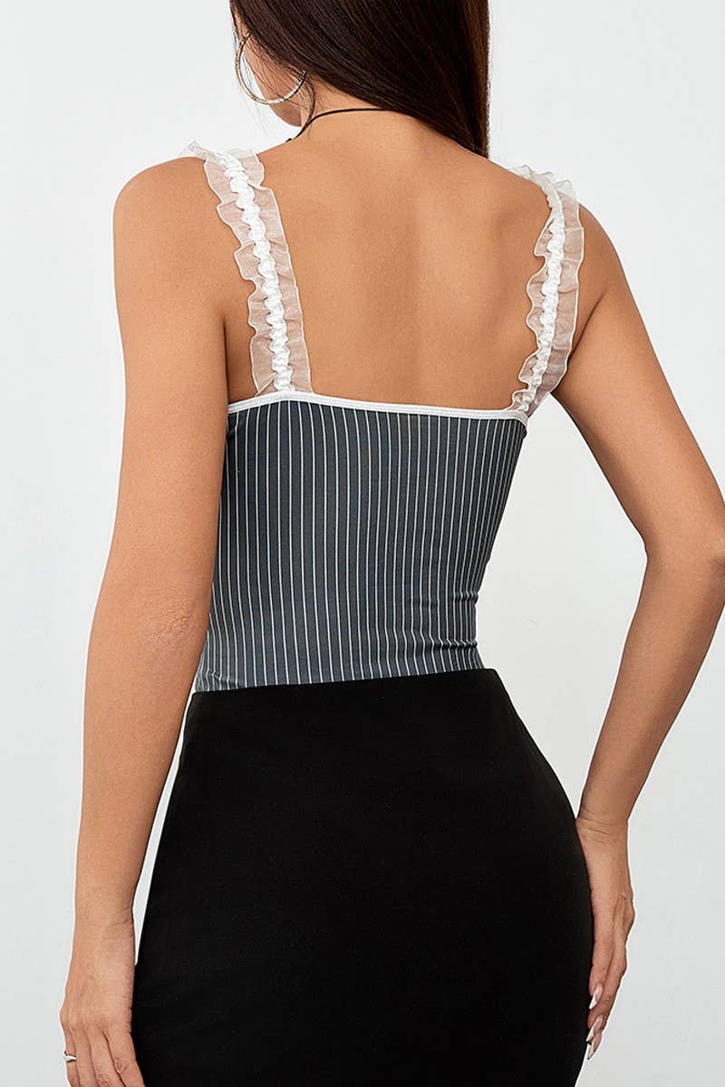 CWSBS0194_STRIPED BOW PANELED LACE SUSPENDER BODYSUIT