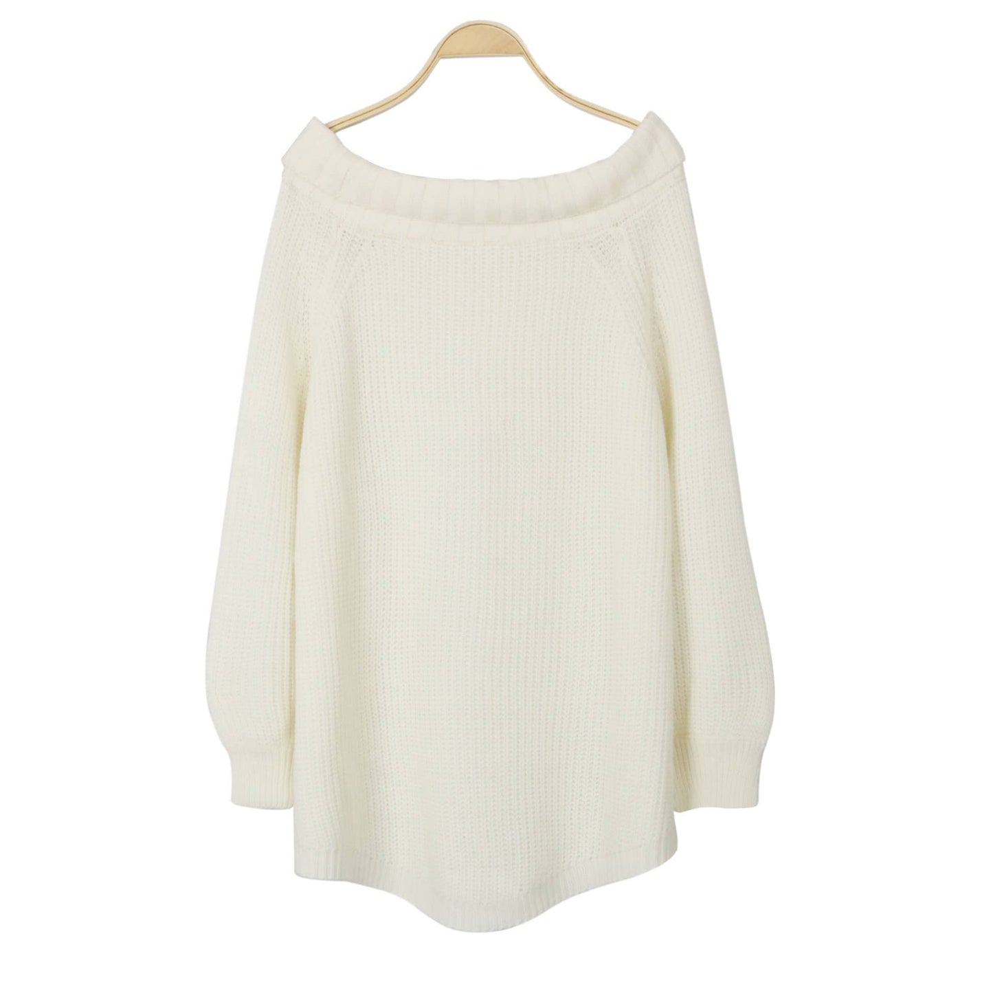 BAT-SLEEVED LINE-NECK SOLID COLOR BASE SWEATER