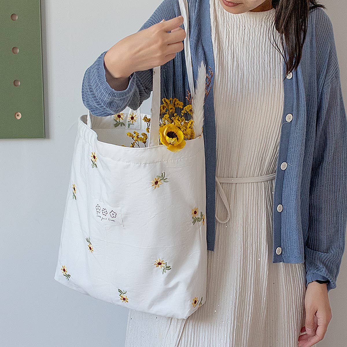 Casual Large Cotton Tote Bag, Artistic Design_CWAB5633