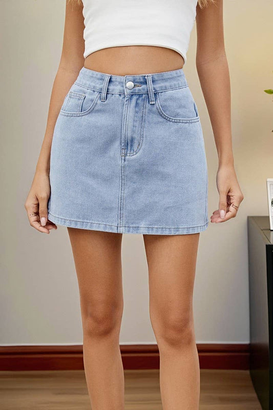 CWJSK00231_SOLID COLOR WASHED DENIM SKIRT