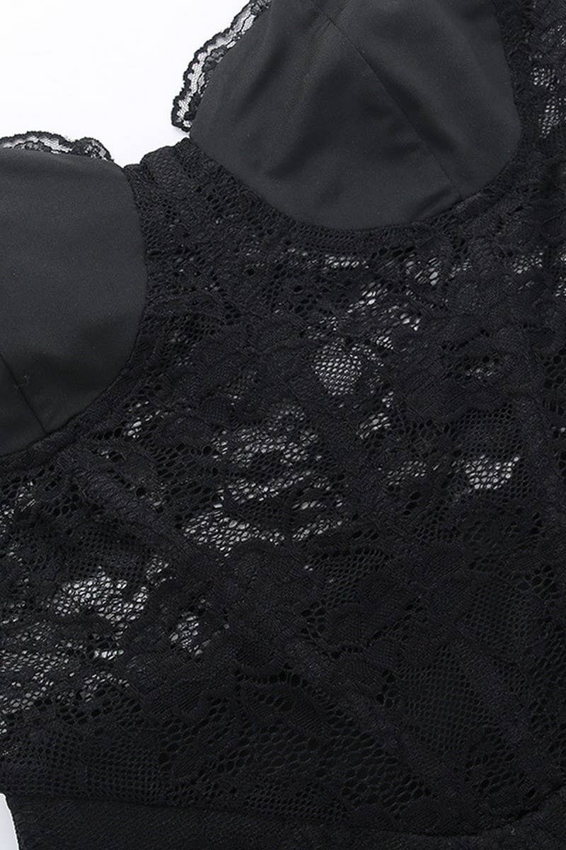 CWSJS1292_SEXY SLIM TUBE TOP LOTUS LACE JUMPSUIT SHORTS