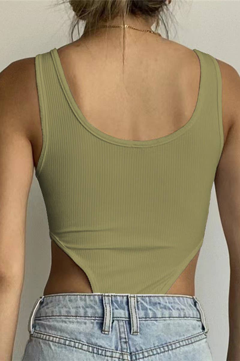 CWSBSSL0119_COTTON U-NECK VEST HIGH SLIT BODYSUIT