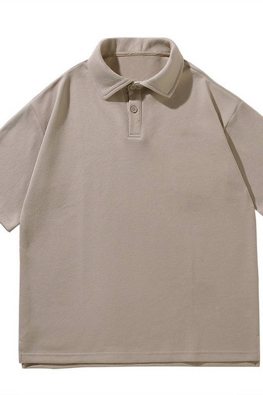 CWTBLS2341_LOOSE SOLID COLOR SLIT DROP SHOULDER POLOT SHIRT