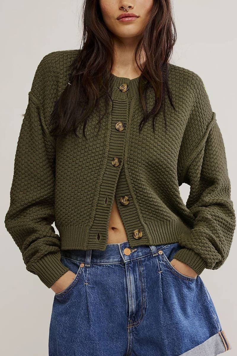 CWOCAL1828_CREW-NECK LONG SLEEVED CROP SWEATER CARDIGAN