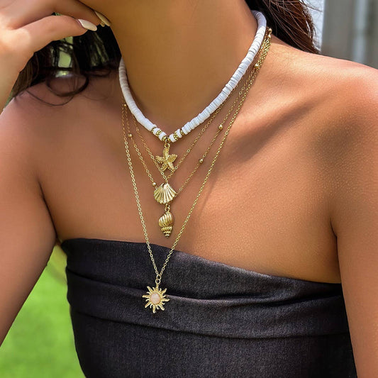 WOMEN'S TASSEL STACKED CLAY STARFISH NECKLACE