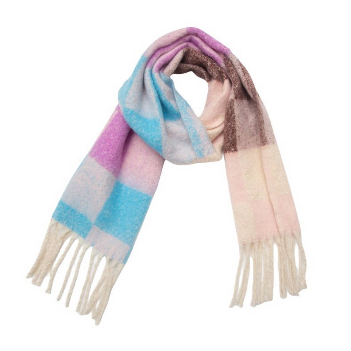 Tassel Circle Yarn Checkered Scarf for Fall/Winter
