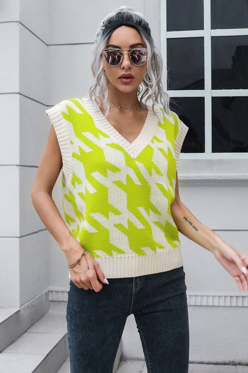 CWOV0501_HOUNDSTOOTH V-NECK VEST SWEATER VEST