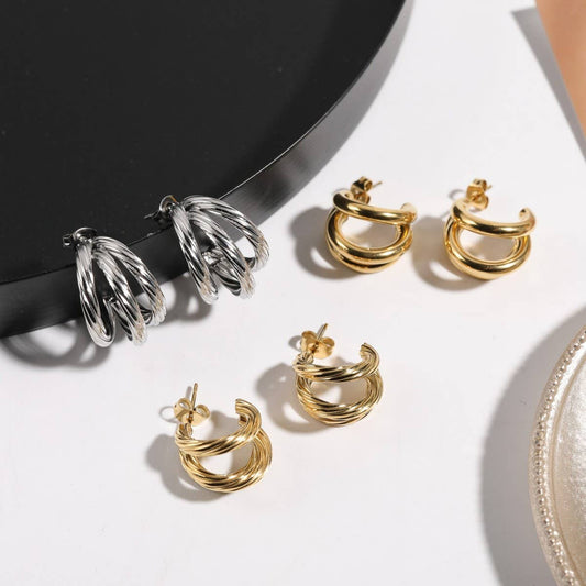 Mirror Finish Hollow Earrings Titanium Steel