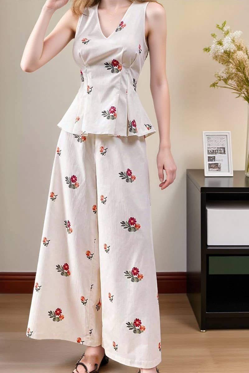 CWSTB00362_V-NECK PRINTED VEST AND TROUSERS TWO-PIECE SUIT