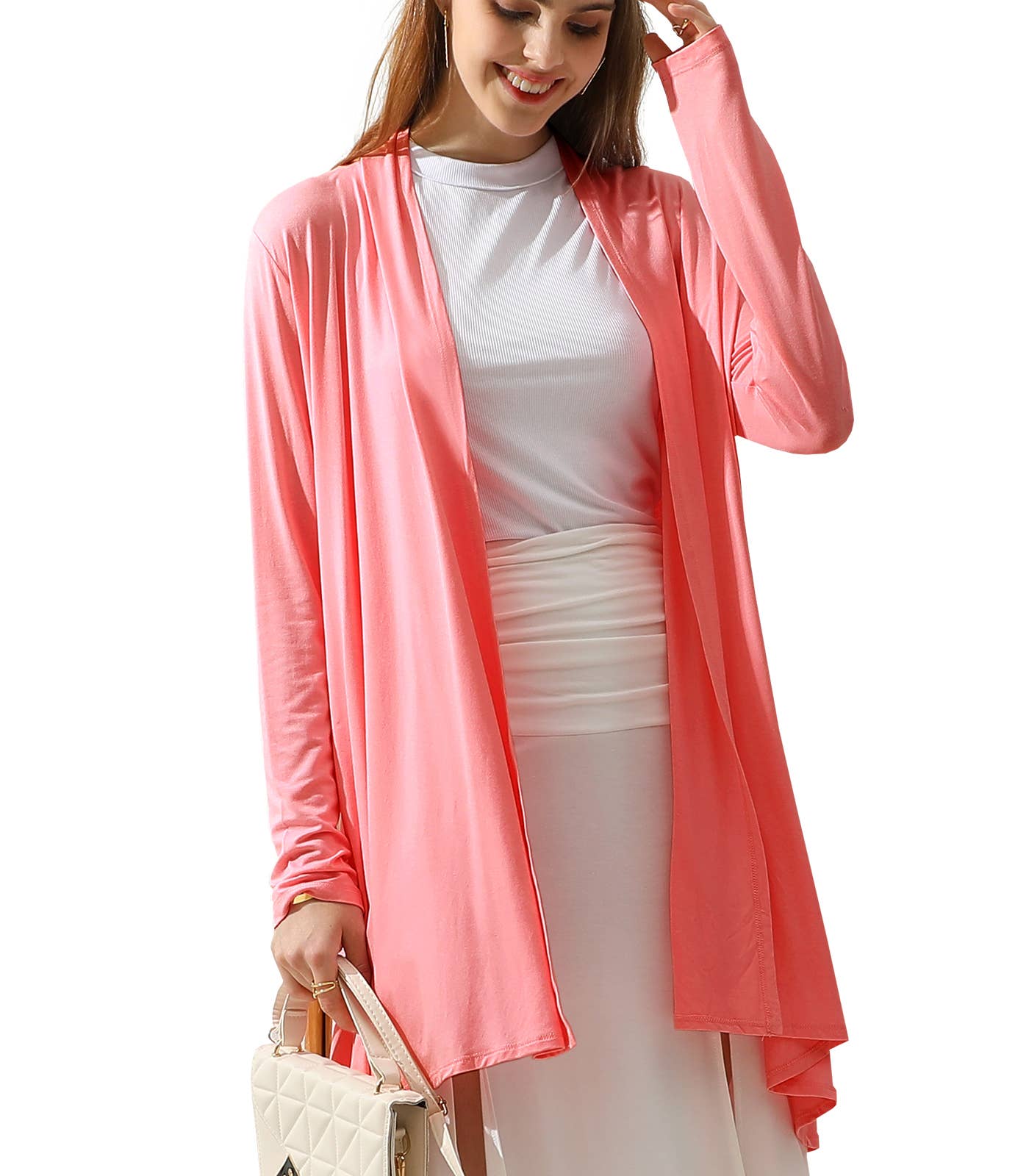 AWTL074_Long Sleeve Casual Open Front Long Cardigan