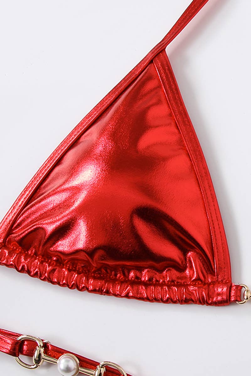 CWMW0799_WOMEN'S TWO-PIECE SHINY SWIMSUIT