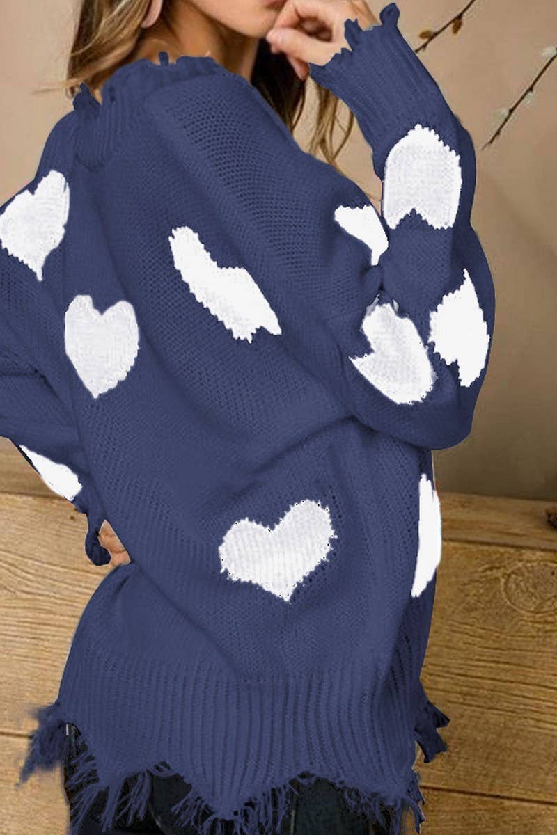 CWOSWL07358_VALENTINE'S HEART PATCH V NECK KNIT SWEATER