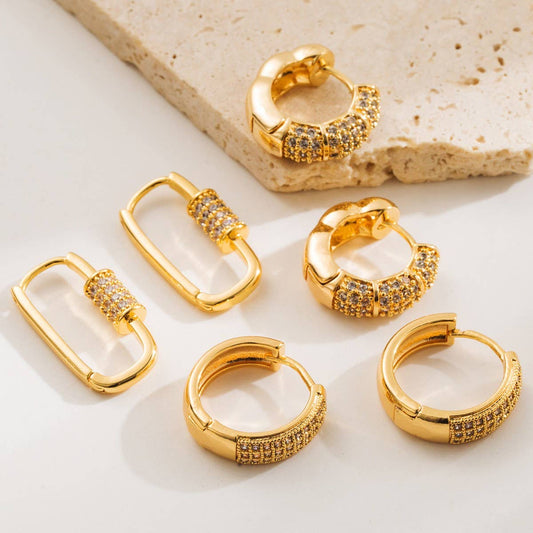 Square Hoop Earrings Gold-Plated Unique Design_CWMM8532