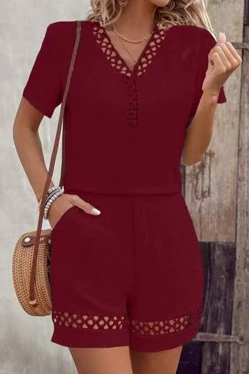 CWSS1211_SUMMER V-NECK STITCHING SOLID COLOR SUIT
