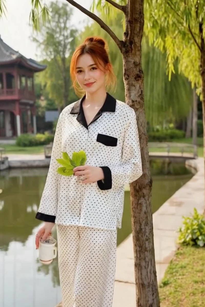 CWSPJ0421_POLKA DOT SATIN TWO-PIECE LOUNGEWEAR SET