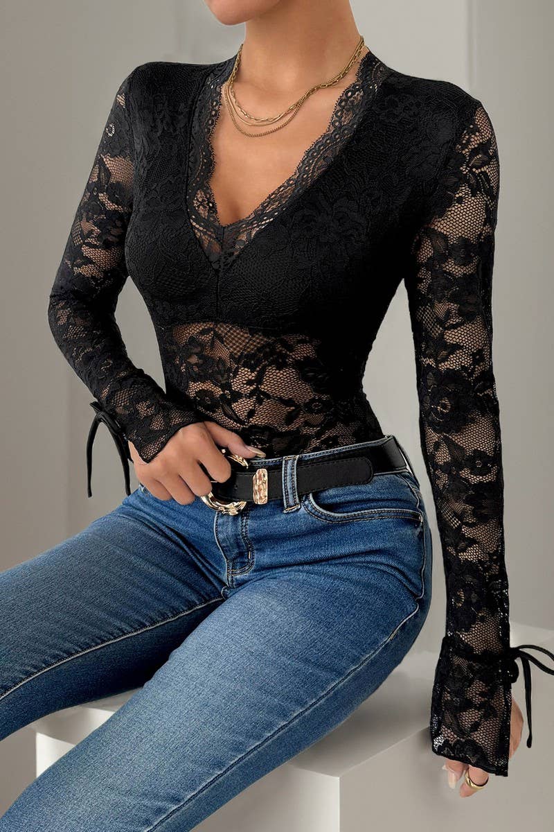 CWSBSL0123_AUTUMN LACE PATCHWORK LONG SLEEVED V-NECK JUMPSUI