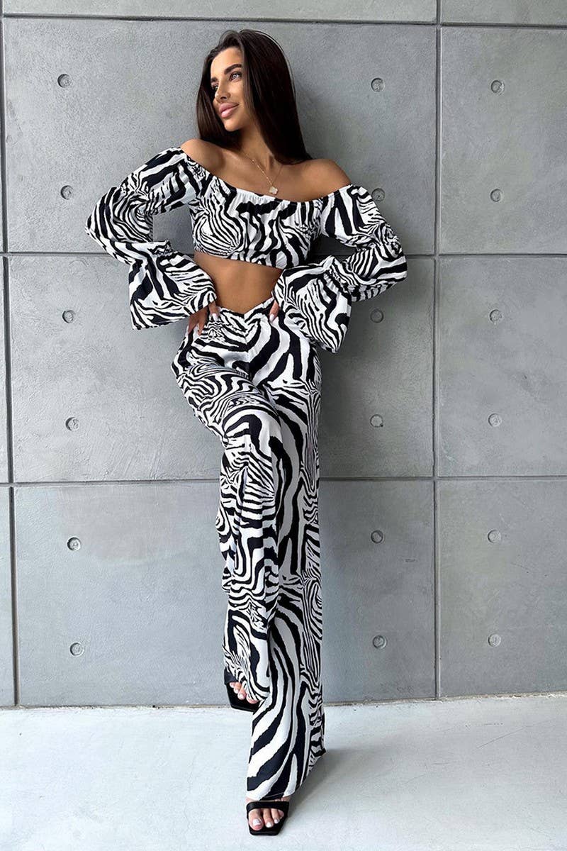 CWSPJ0101_OFF SHOULDER LONG SLEEVED PANTS PAJAMAS SET