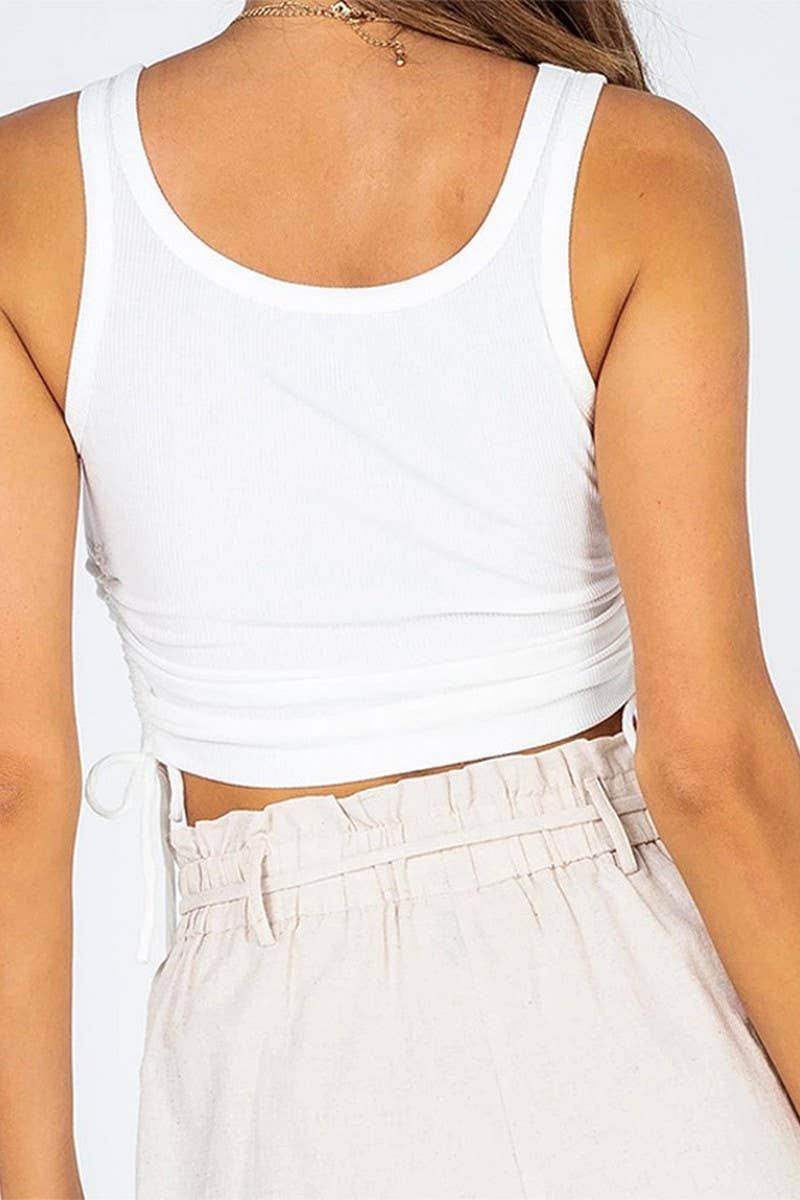 CWTTK0836_GATHERED RIBBED DRAWSTRING CROPPED TANK TOP