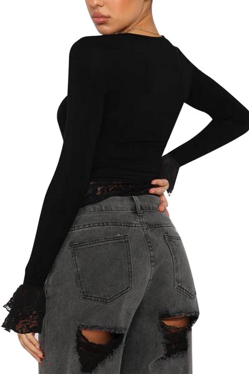 CWTBLL3637_SUMMER NEW SQUARE NECK LACE STITCHING TOP