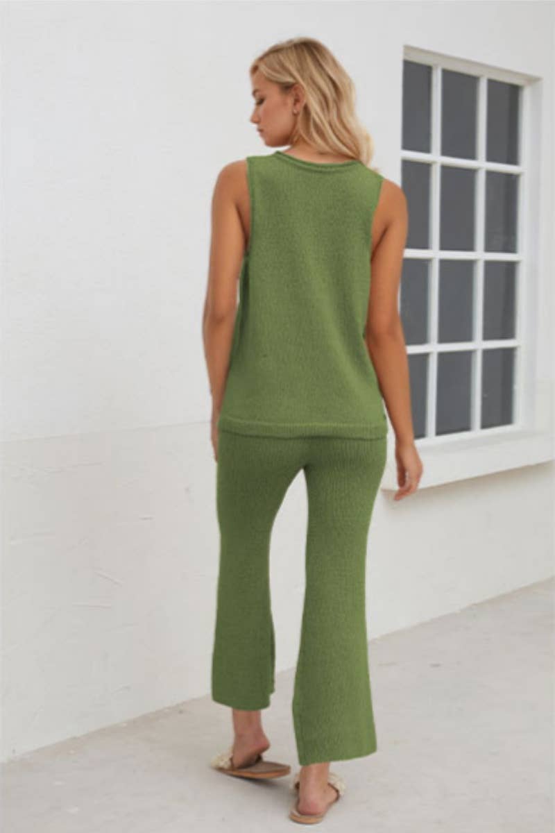 CWSS0632_SUMMER KNIT CASUAL SLEEVELESS TOP PANTS SUIT