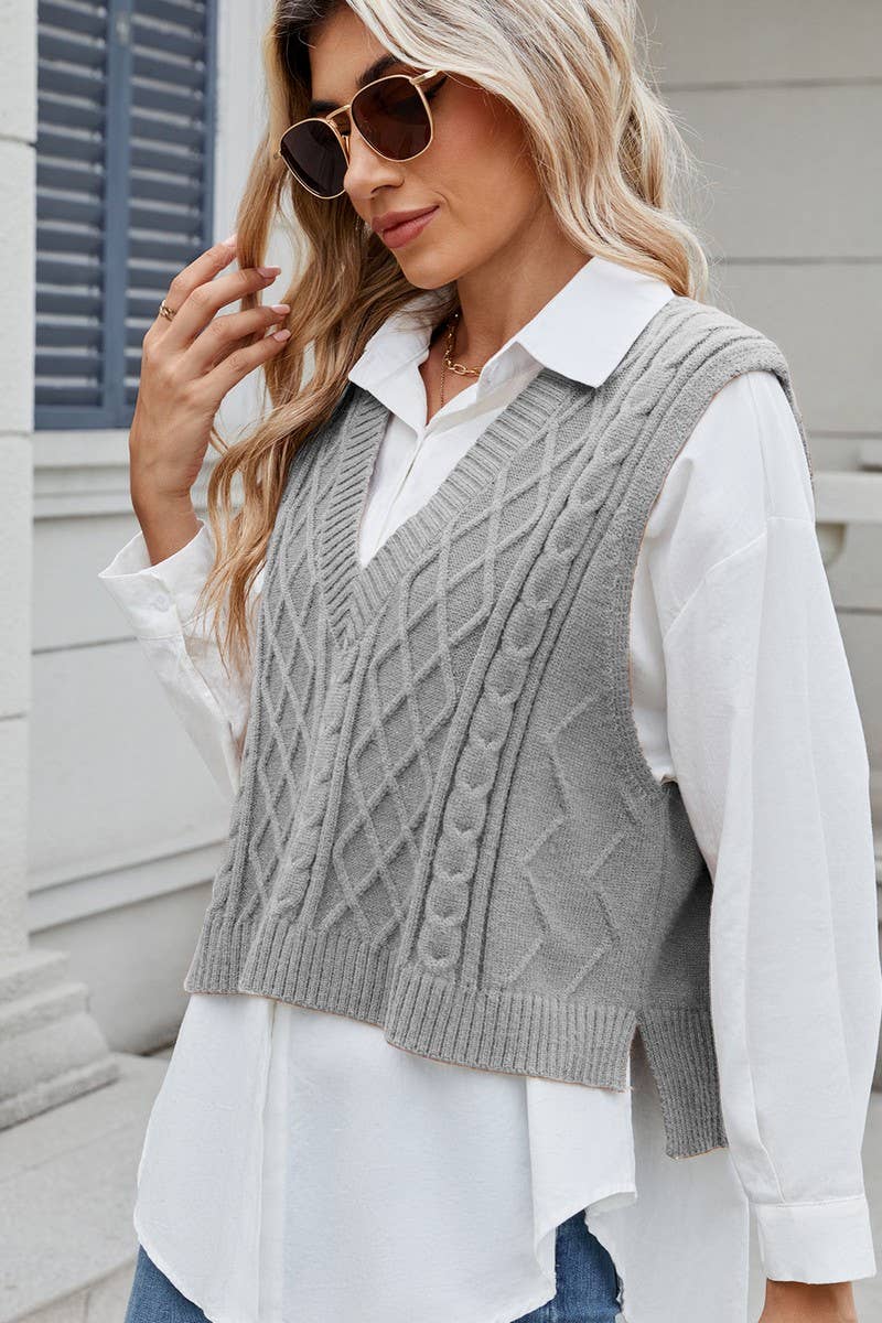 CWOV00138_SOLID COLOR V-NECK LOOSE VEST SWEATER