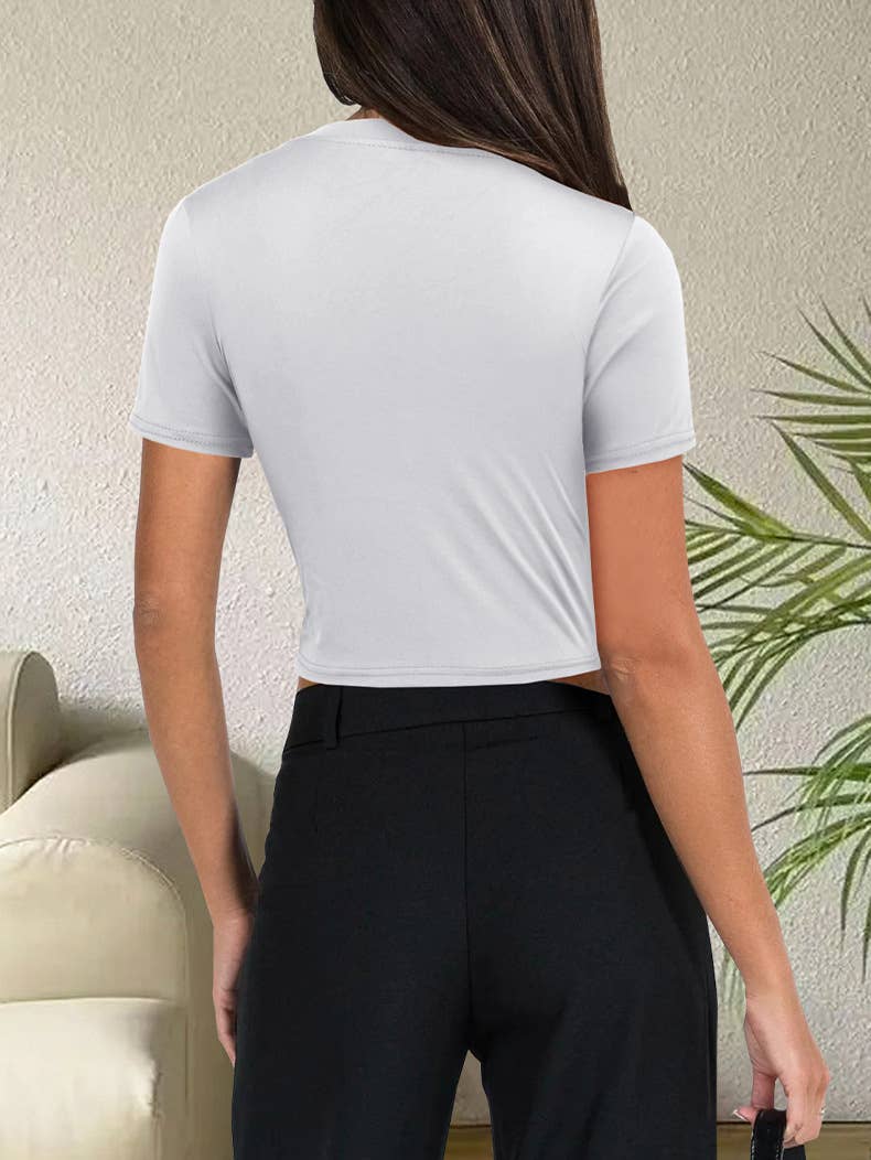 Casual Slim Fit Cropped Knit Solid Color T-Shirt