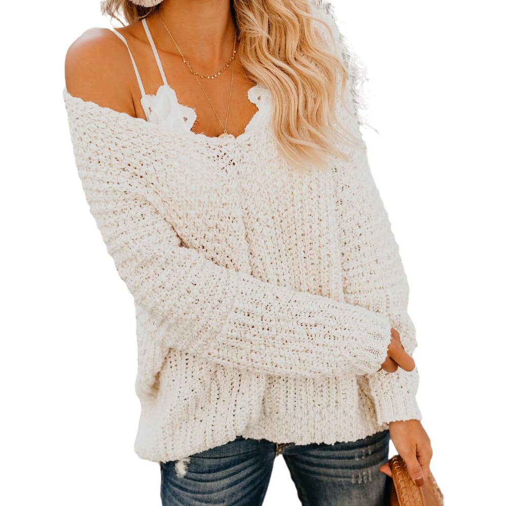 CWOSWL1053_ Long Sleeve V-neck Pullover Sweater