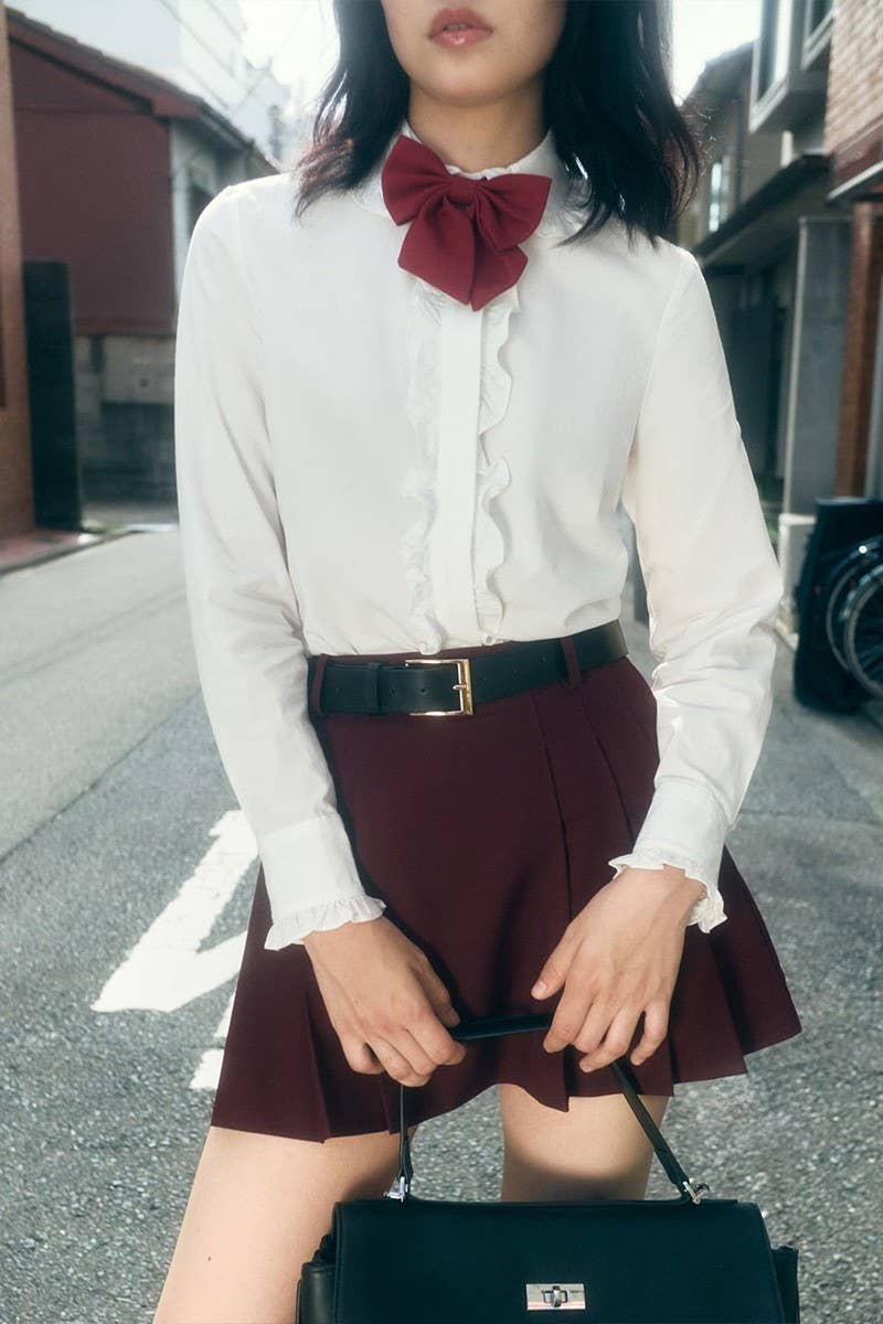 CWBSS0443_SIMPLE SOLID COLOR PLEATED MINI SKIRT