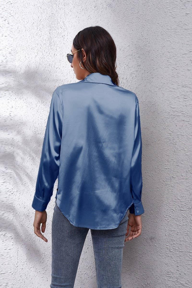 CWTBLL0691_Button Down Silky Satin Long Sleeve Top