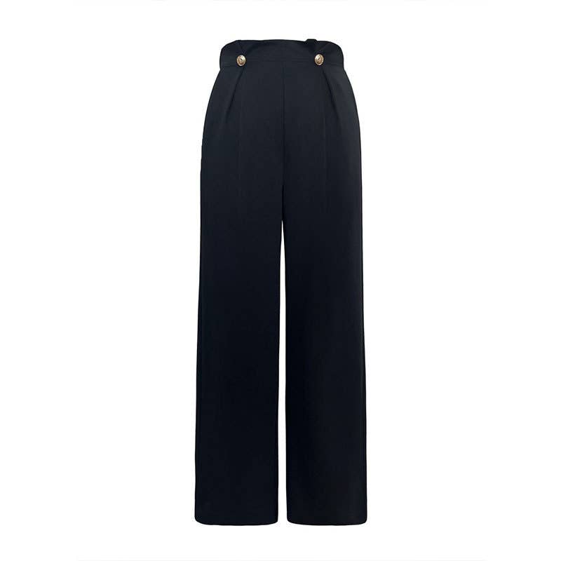 Elegant button-knitted stretch wide-leg pants