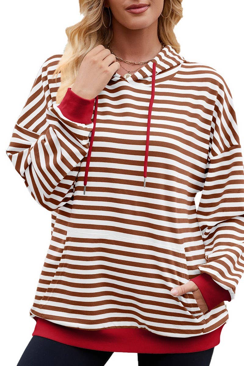 CWOHOL1112_STRIPED LOOSE HOODED CONTRAST COLOR SWEATSHIRT