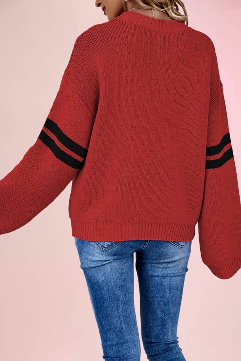 CWOSWL5880_LOVE STRIPED LONG-SLEEVED CREW-NECK SWEATER