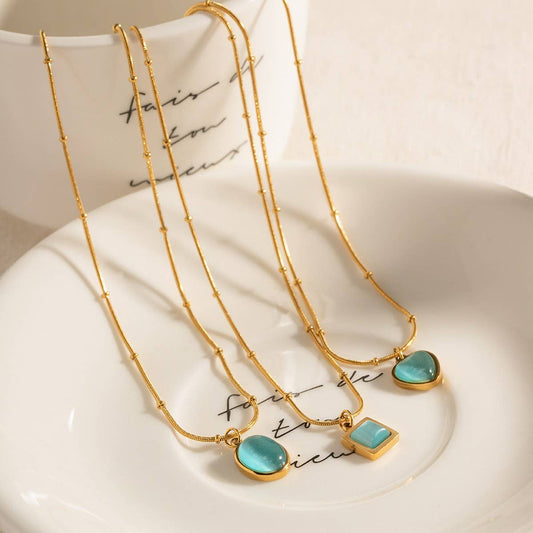 SMALL FRESH CAT'S EYE STONE SIMPLE NECKLACE_CWAJE1423