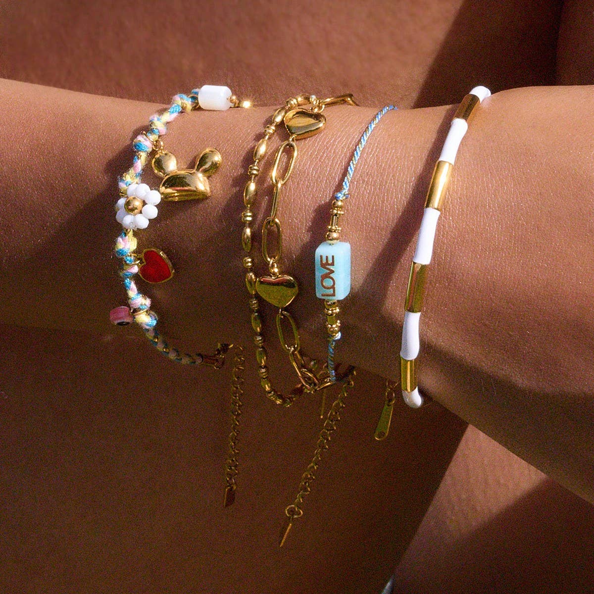 Vacation Style Pink Resin Evil Eye Bracelet