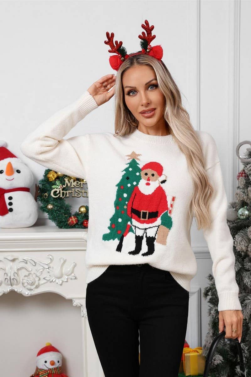 CWOSWL07568_CREW NECK JACQUARD CHRISTMAS KNIT SWEATER