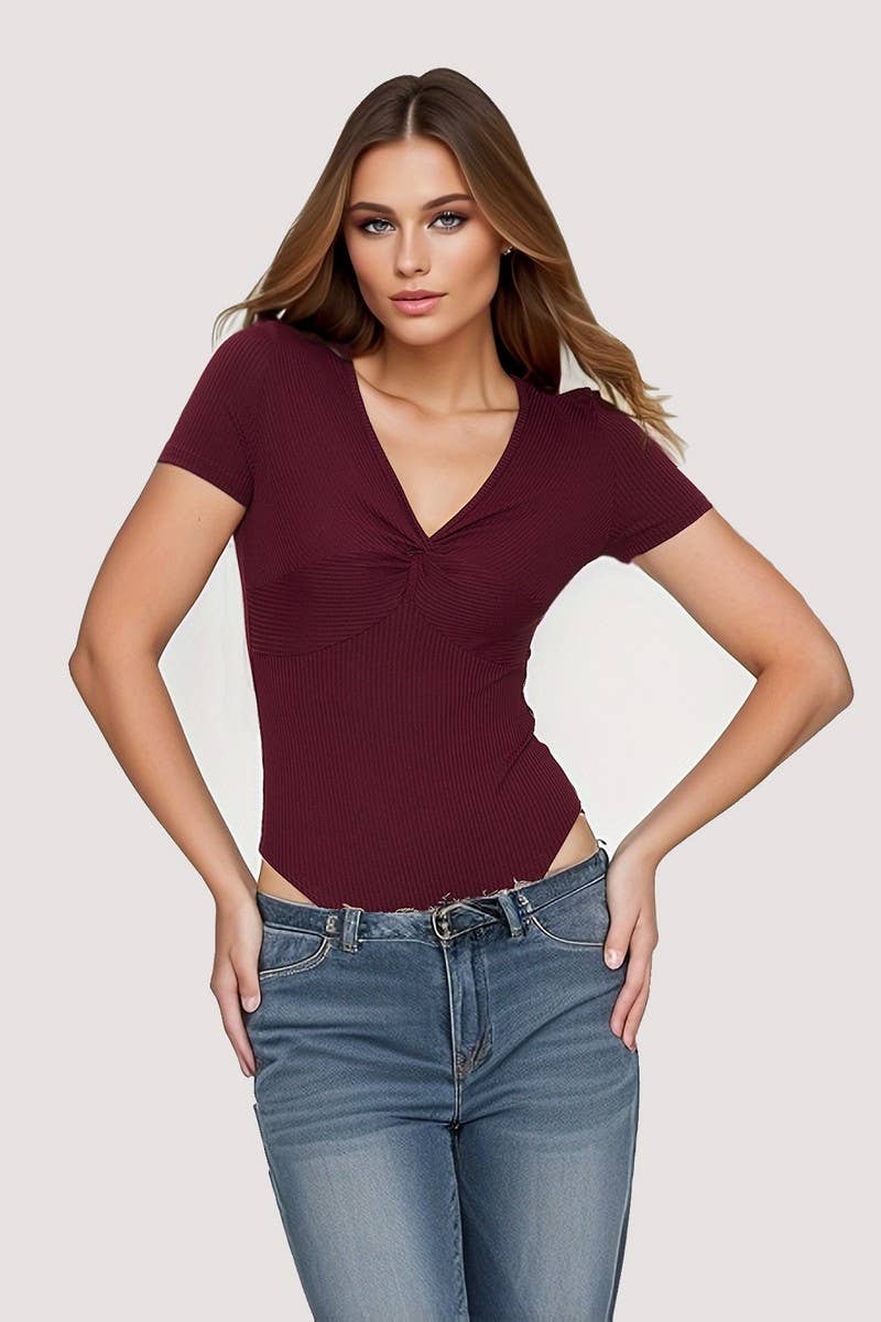 CWSBSS0050_SEXY SLIM FIT KNOT FRONT RIBBED BODYSUIT