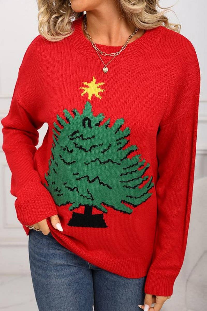 CWOSWL07577_RED CHRISTMAS LONG-SLEEVED PULLOVER SWEATER