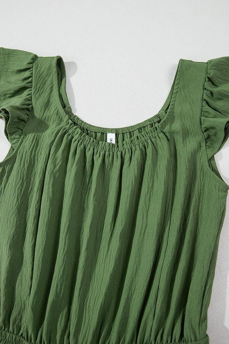 CWSJS1484_SUMMER PLEATED SQUARE NECK RUFFLE SLEEVE BODYSUIT