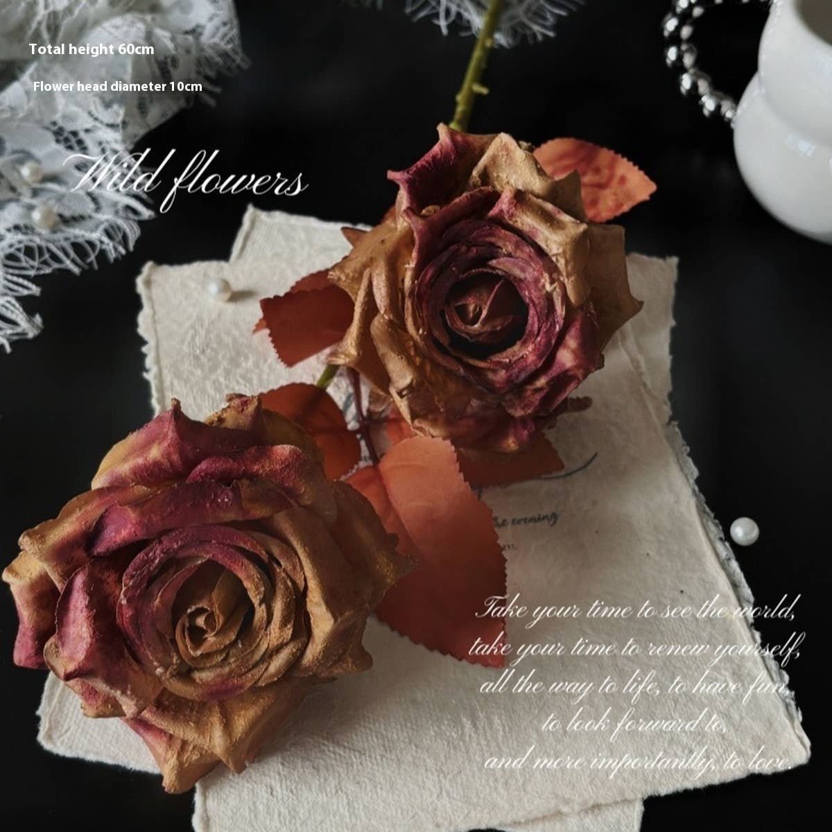 Vintage Faux Wilted Rose Bouquet with Ink Stains