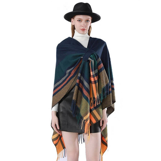 NEW KNITTED TASSEL DOUBLE-SIDED PLAID SHAWL