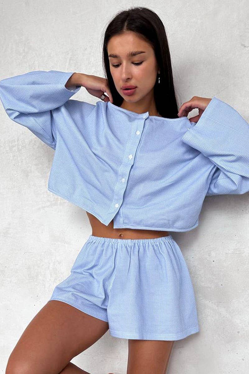 CWSPJ0285_LONG-SLEEVED SHORTS PAJAMAS TWO-PIECE SET